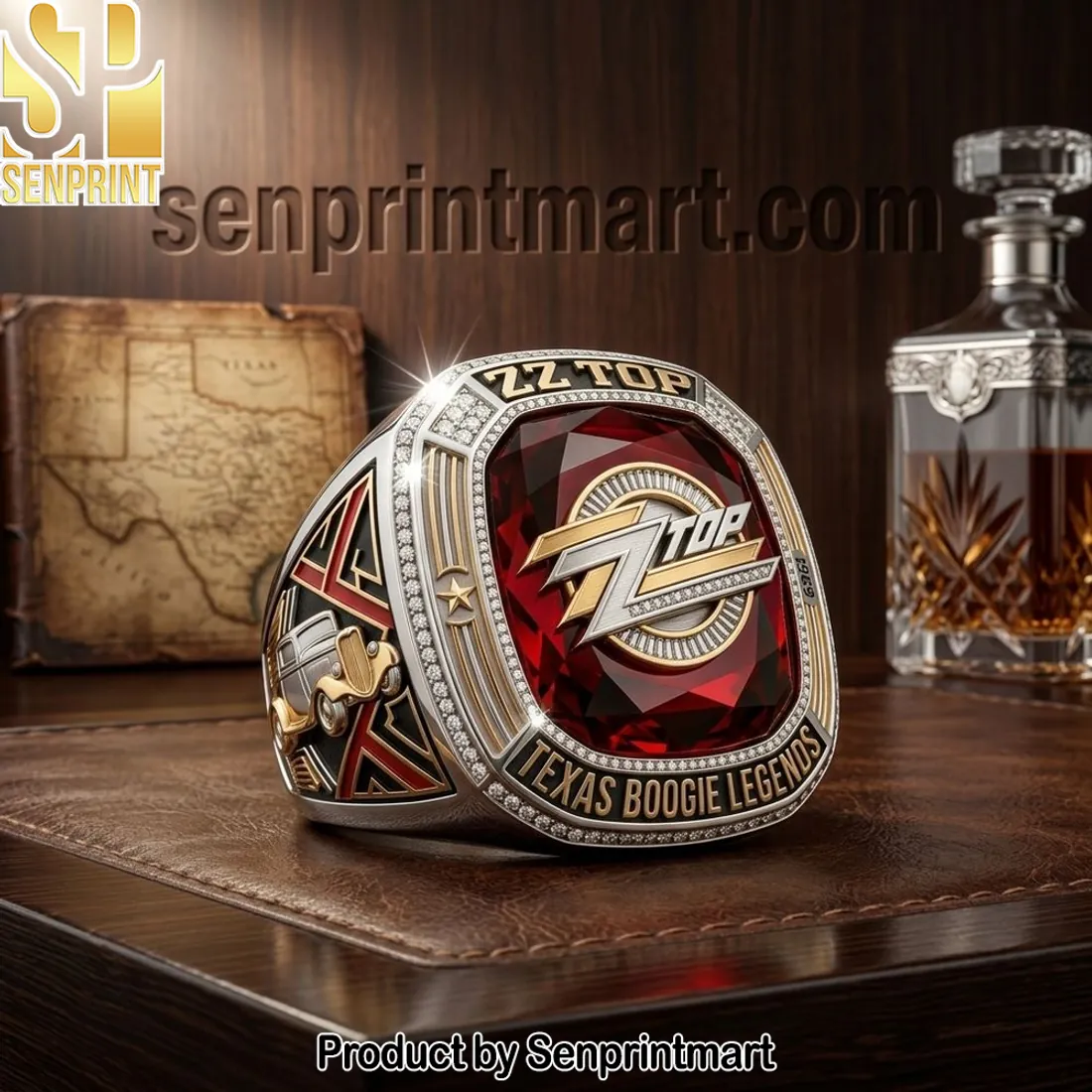 ZZ Top Texas Boogie Legends Commemorative Ruby Red Crystal Ring