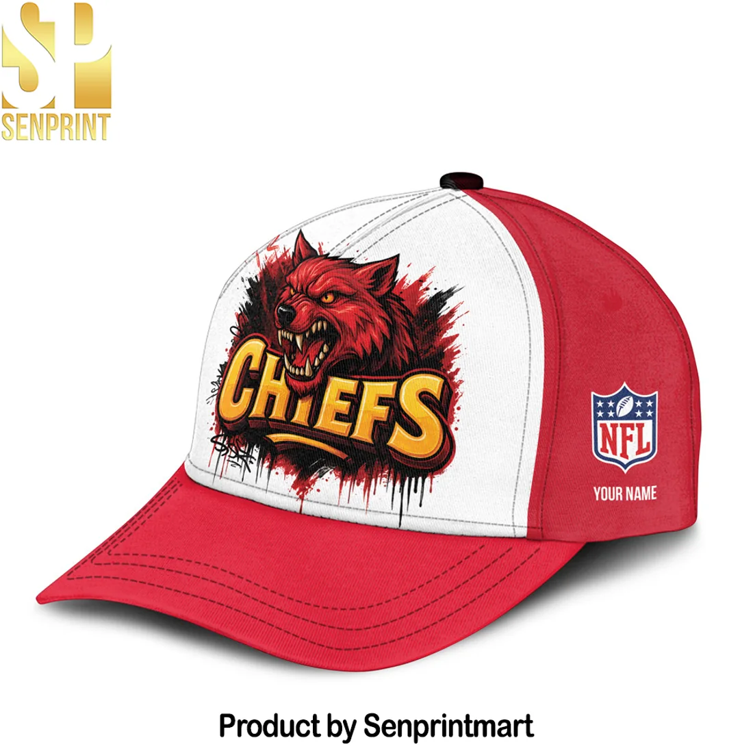Kansas City Chiefs Custom Name KC Wolf Graffiti Red White Adjustable Baseball Cap Kansas City Chiefs Custom Name KC Wolf Graffiti Red White Adjustable Baseball Cap