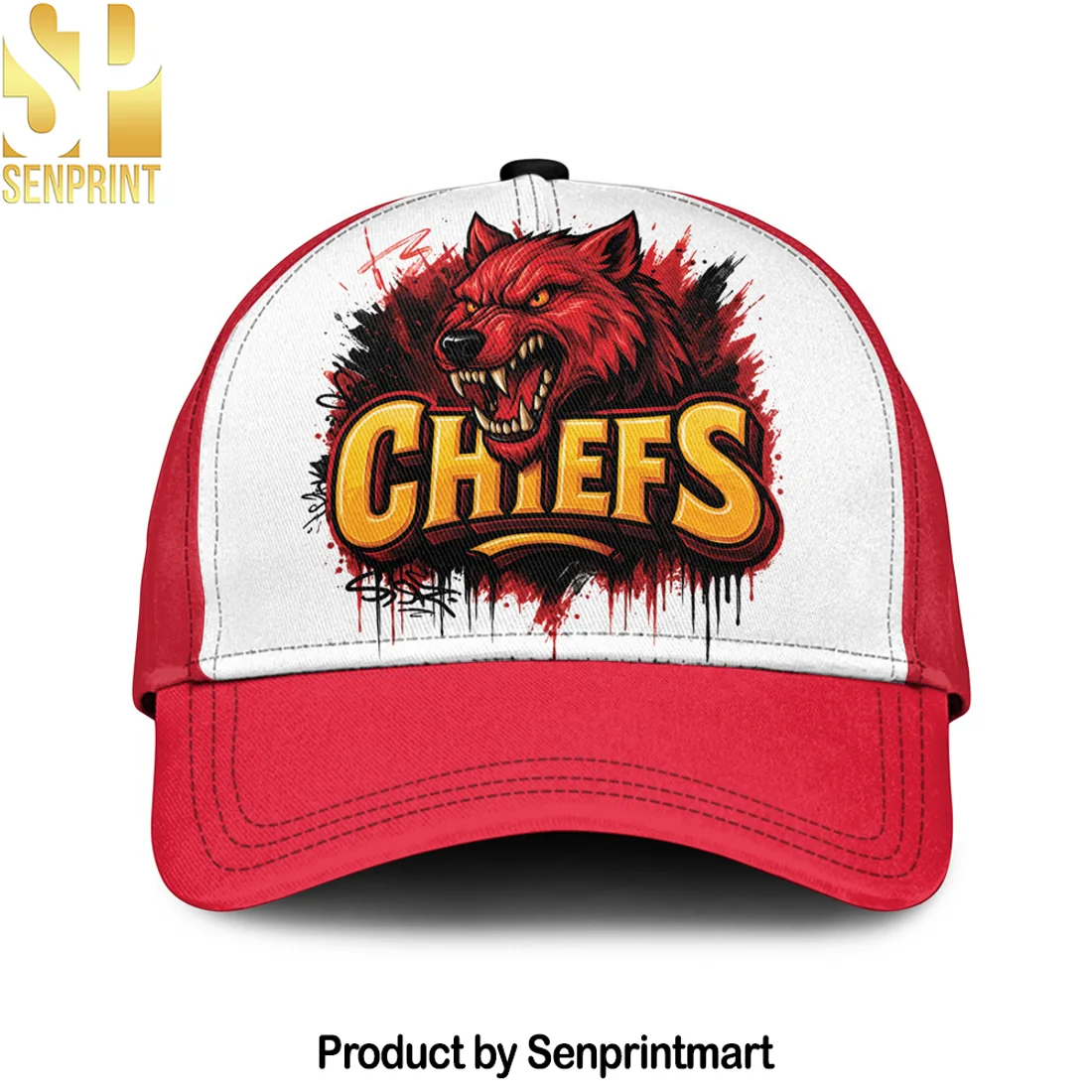 Kansas City Chiefs Custom Name KC Wolf Graffiti Red White Adjustable Baseball Cap Kansas City Chiefs Custom Name KC Wolf Graffiti Red White Adjustable Baseball Cap