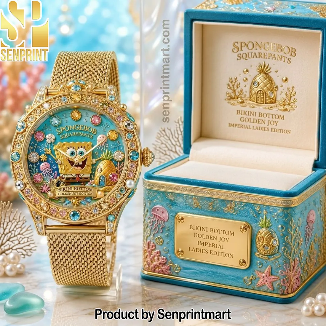 SpongeBob SquarePants Bikini Bottom Golden Joy Imperial Gold Stainless Steel Watch