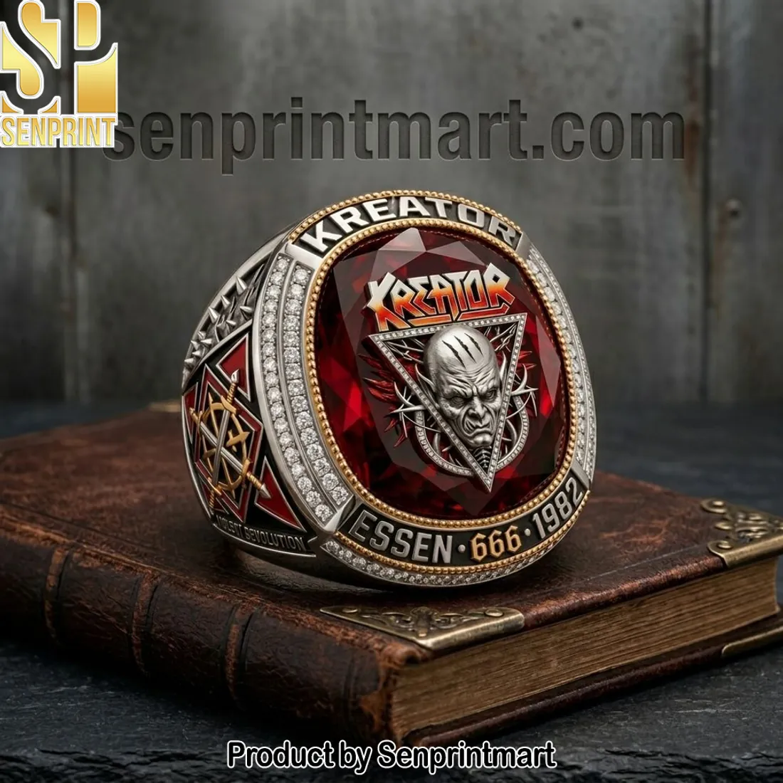 Kreator Essen 1982 Commemorative Thrash Metal Red Stone Ring