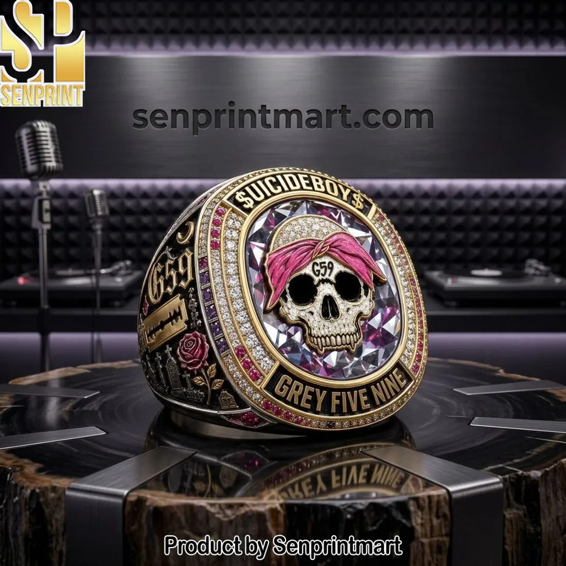 Suicideboys G59 Grey Five Nine Iced Out Championship Ring