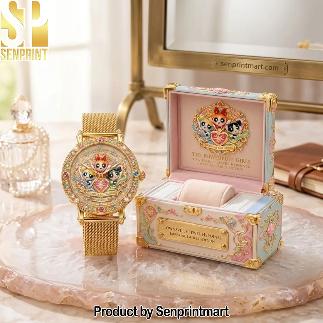 The Powerpuff Girls Townsville Jewel Heroines Imperial Ladies Edition Gold Mesh Watch