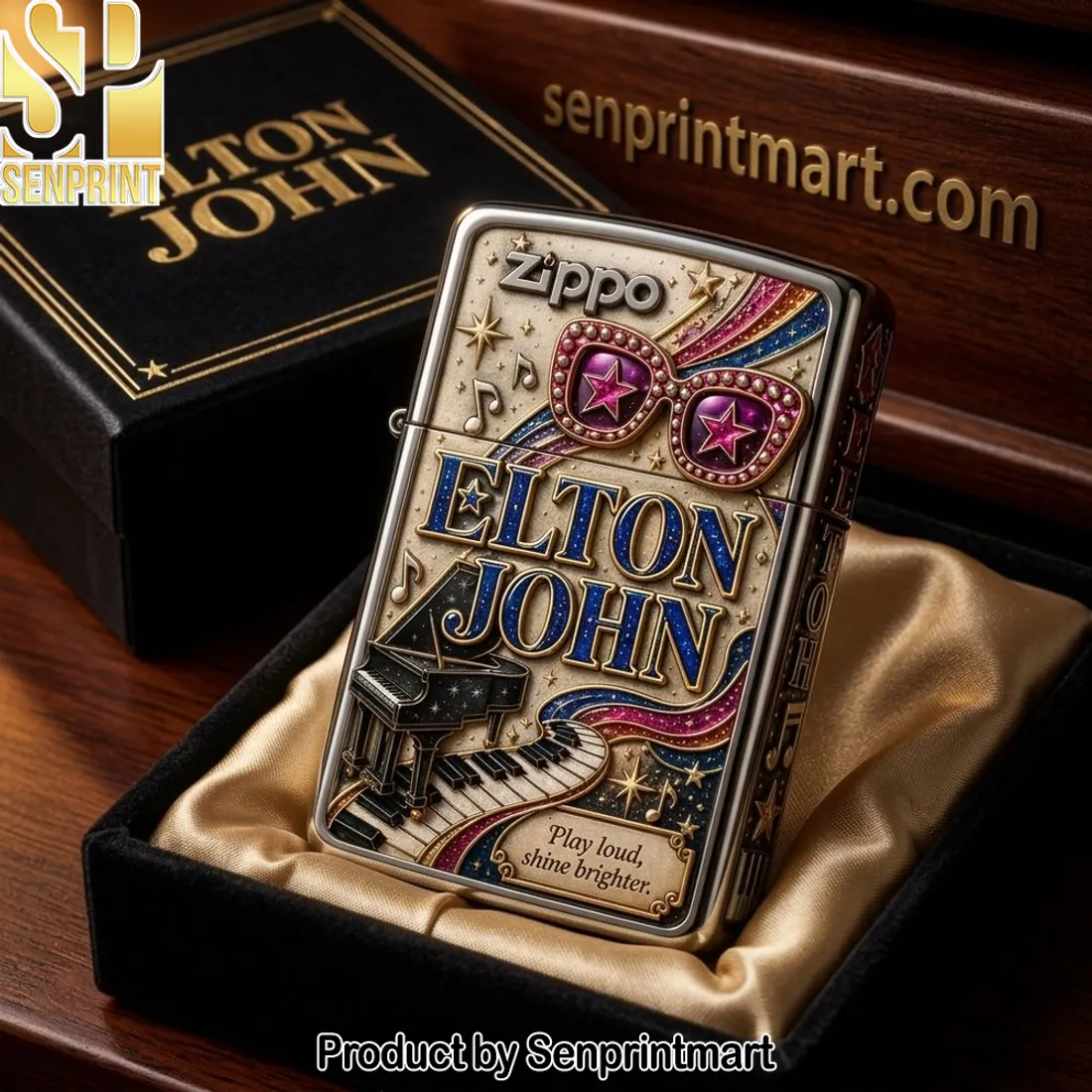 Elton John Collectible 3D Embossed Piano and Glasses Premium Zippo Lighter