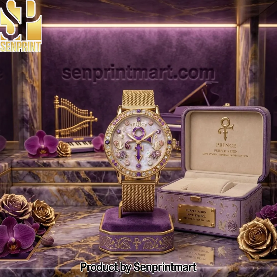 Prince Purple Reign Love Symbol Imperial Ladies Edition Gold Stainless Steel Watch