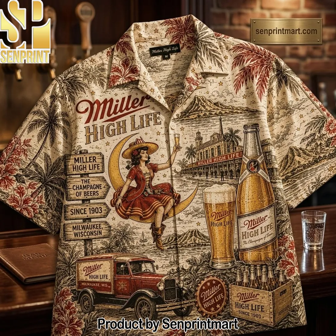 Miller High Life The Champagne Of Beers Vintage Hawaiian Shirt
