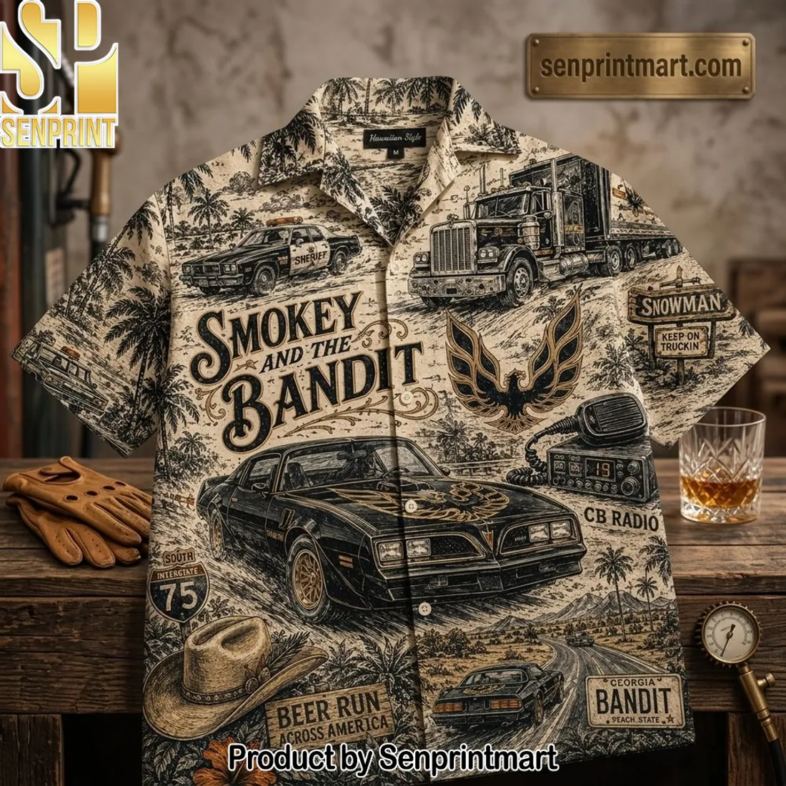 Smokey and the Bandit Trans Am Vintage Sketch Hawaiian Shirt