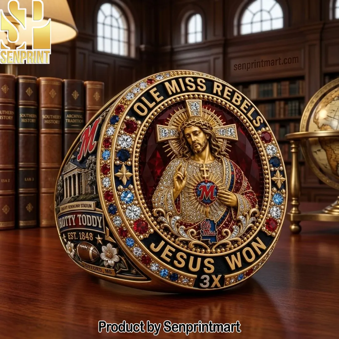 Ole Miss Rebels Jesus Won Commemorative 3D Luxury Ring