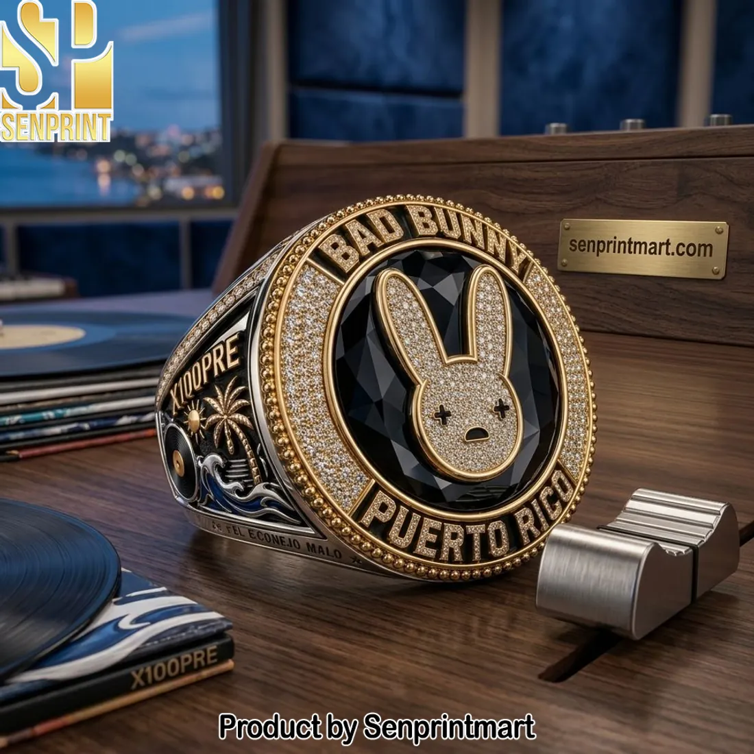 Bad Bunny Puerto Rico Commemorative Iced Out Championship Ring
