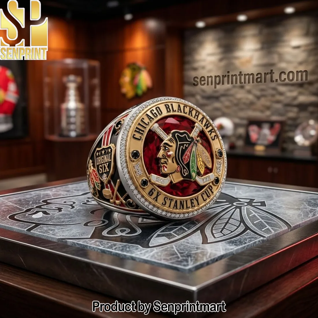 Chicago Blackhawks 6x Stanley Cup Champions Premium Replica Ring