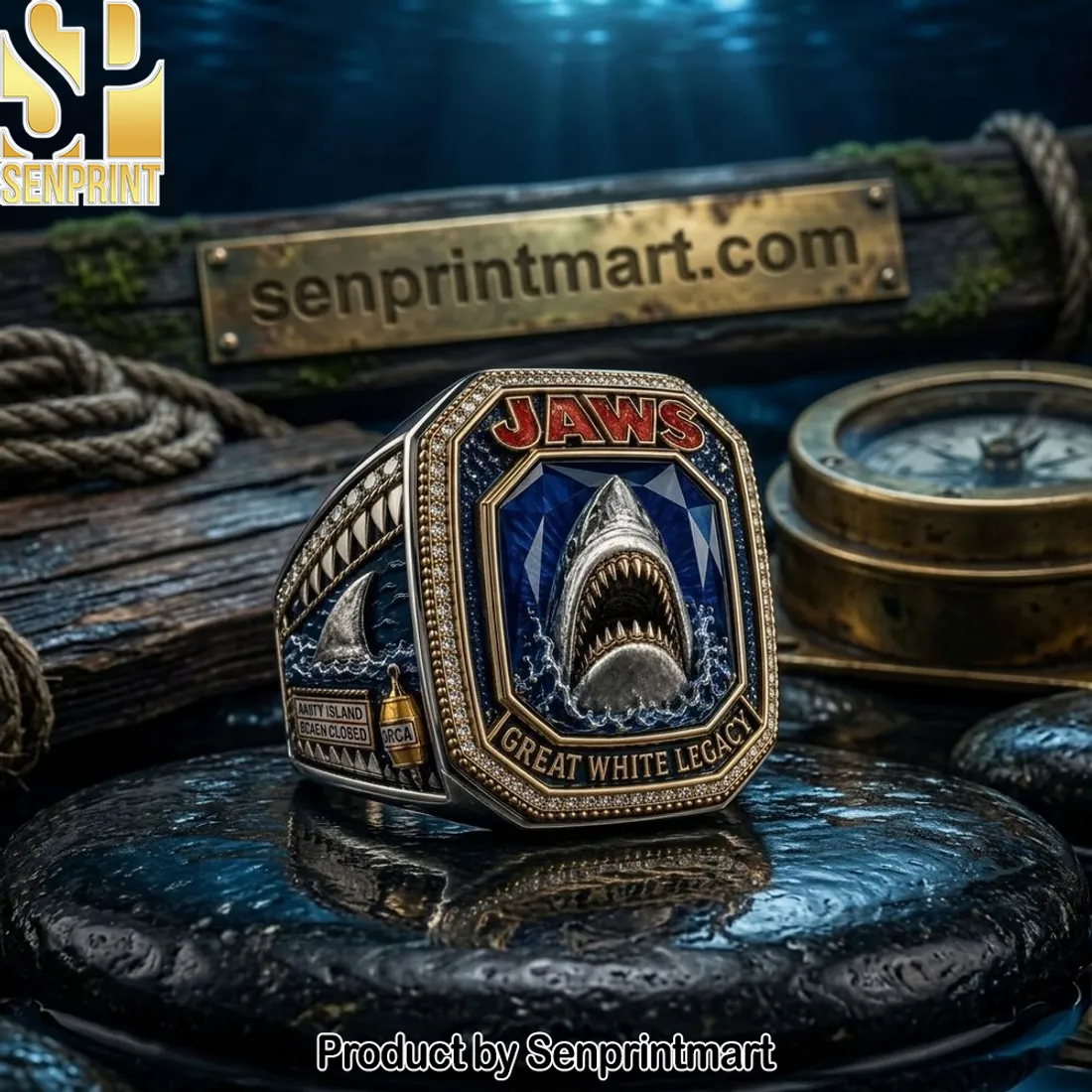 JAWS Great White Legacy Commemorative Championship Style 3D Shark Ring