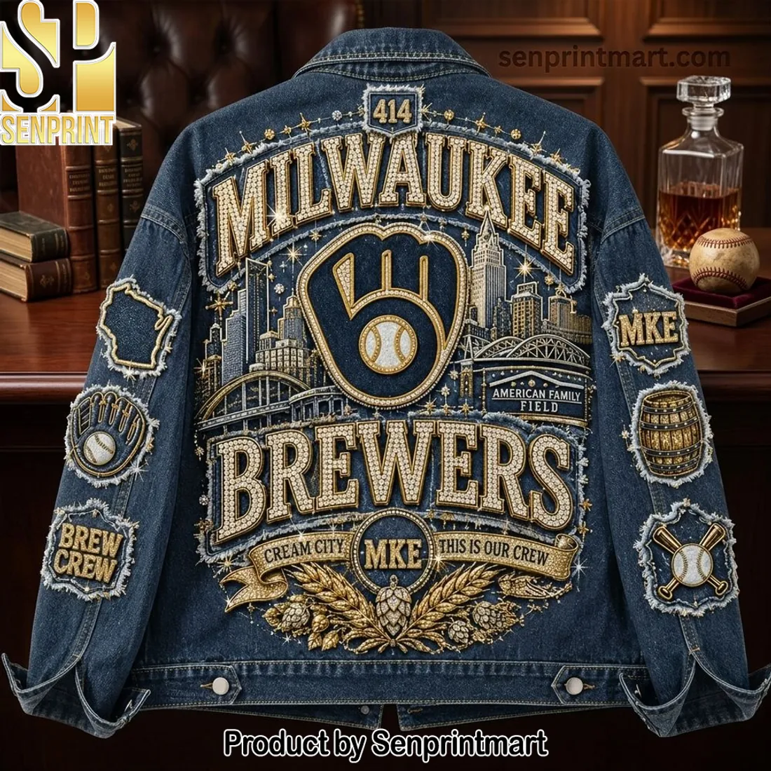 Milwaukee Brewers Brew Crew Cream City Premium Denim Jacket