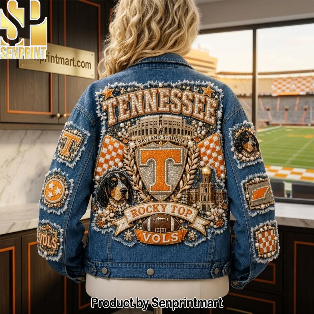 Tennessee Vols Neyland Stadium Rocky Top Beaded Game Day Denim Jacket