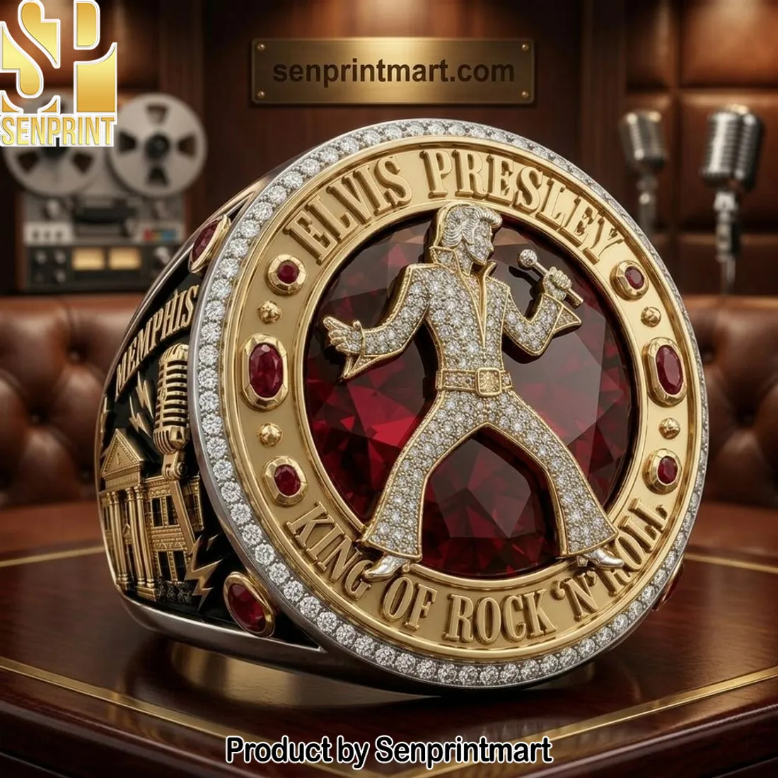 Elvis Presley King of Rock N Roll Gold Commemorative Ring