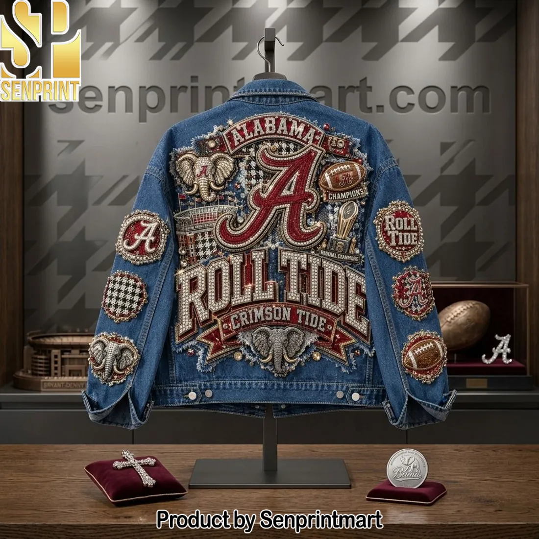 Alabama Roll Tide Championship Embellished Rhinestone Denim Jacket