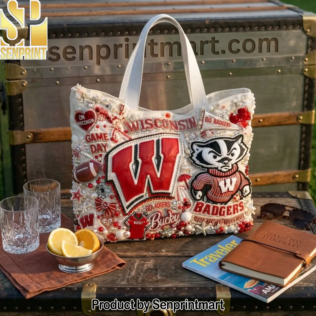 Wisconsin Badgers Game Day Embellished Tote Bag