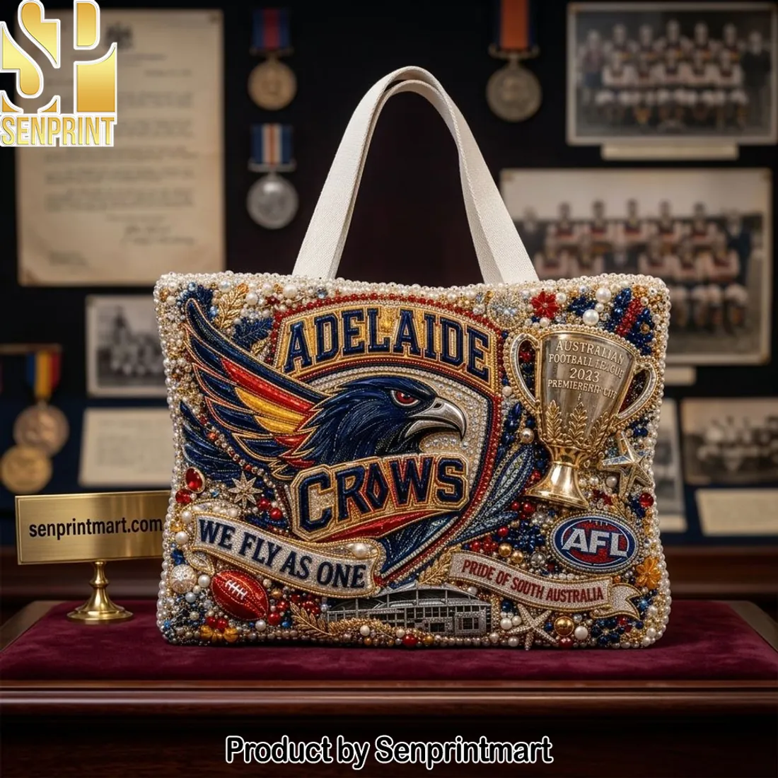 Adelaide Crows AFL 2023 Premiership Beaded Commemorative Tote Bag