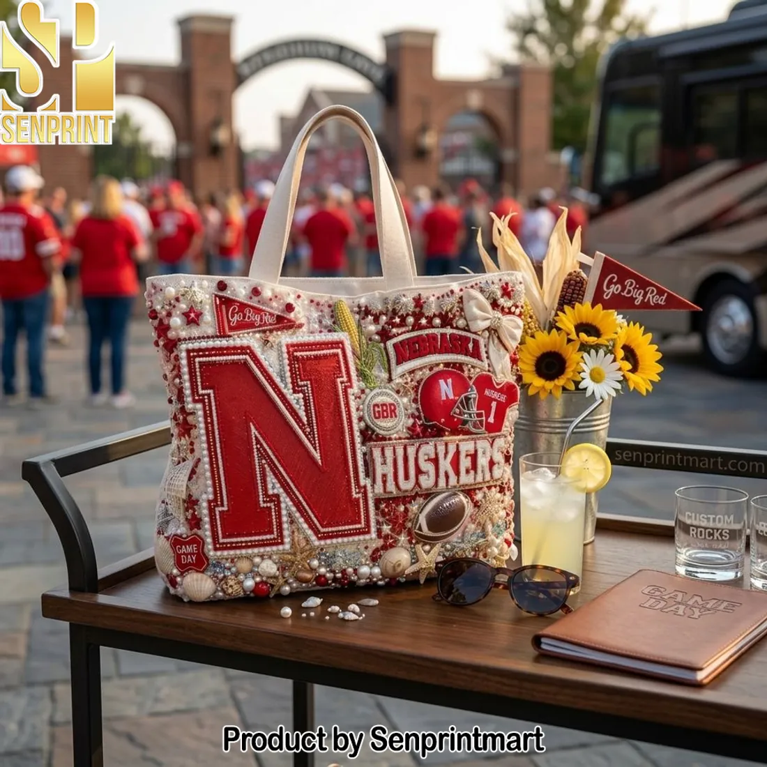 Nebraska Huskers Game Day Embellished Go Big Red Tote Bag
