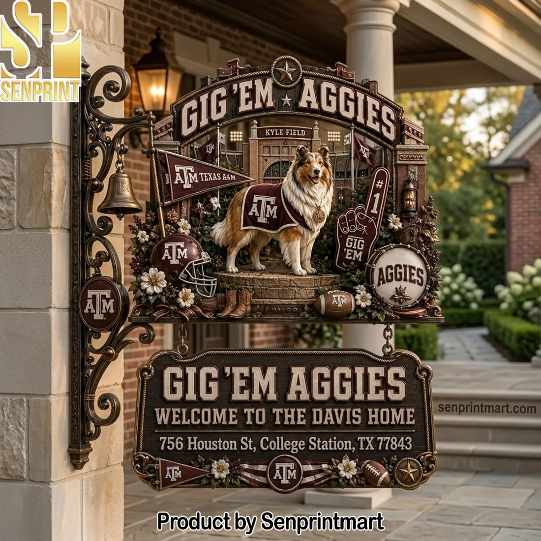 Gig ‘Em Aggies Texas A&M Personalized Dog Welcome Home Sign