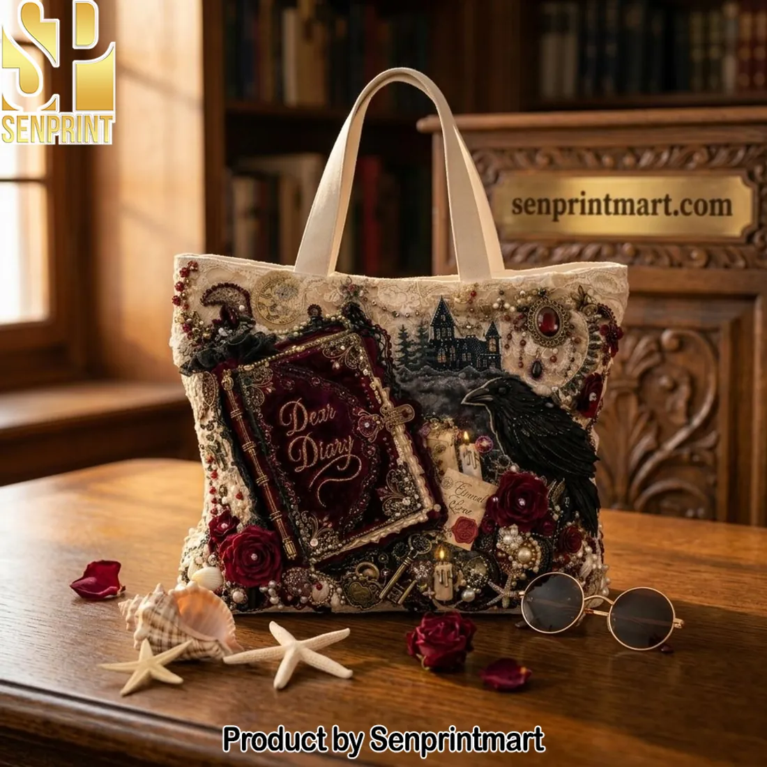 Dark Academia ‘Dear Diary’ Embroidered Gothic Tote Bag
