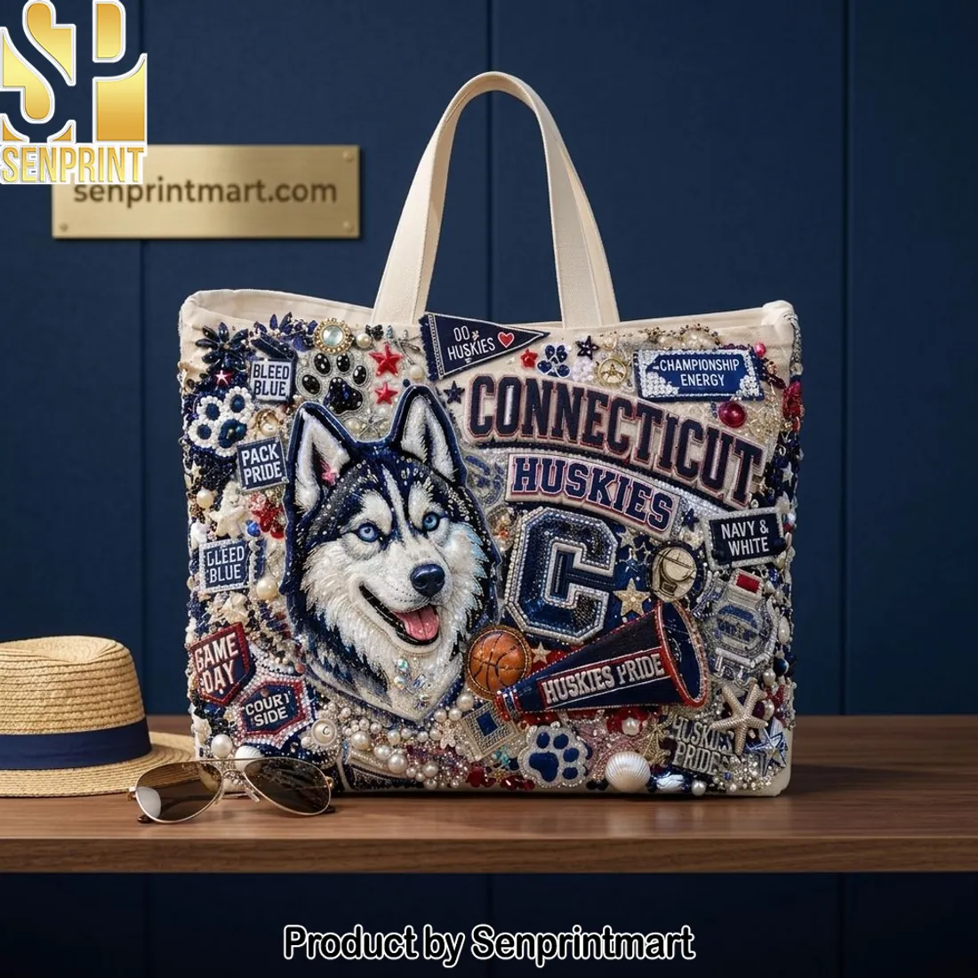 Connecticut Huskies Championship Energy Embellished Tote Bag