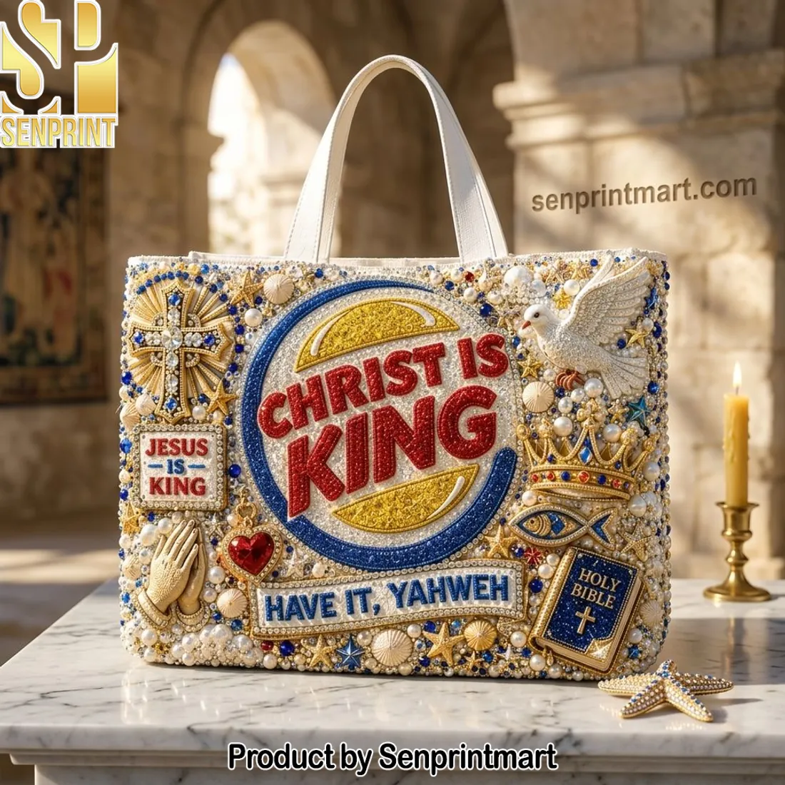 Christ Is King Have It Yahweh Christian Parody Luxury Beaded Tote Bag