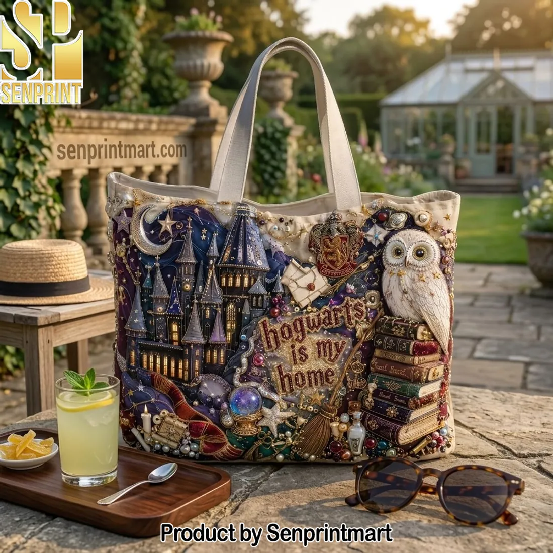 Harry Potter “Hogwarts Is My Home” Embroidered Luxury Tote Bag