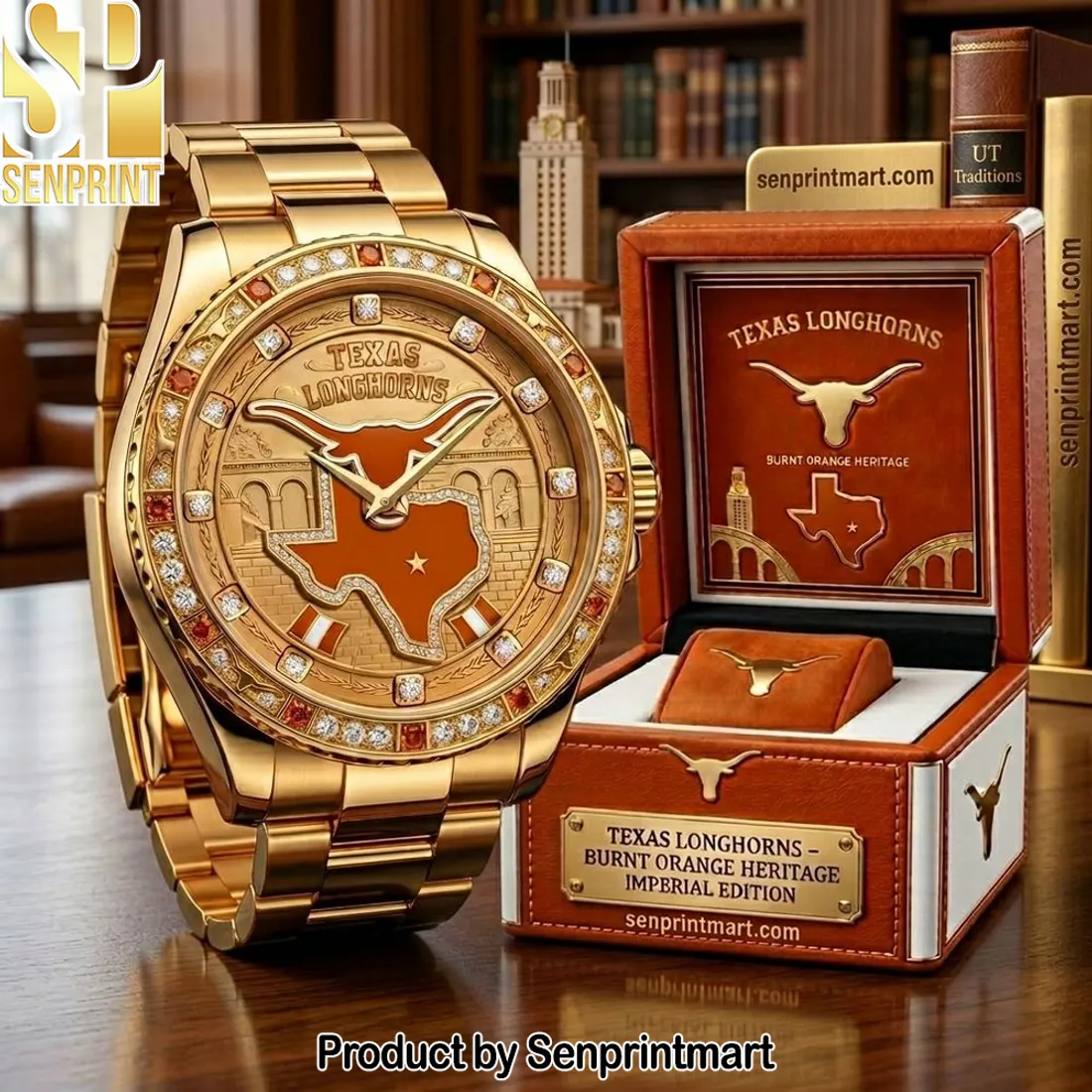 Texas Longhorns Burnt Orange Heritage Imperial Edition Gold Watch