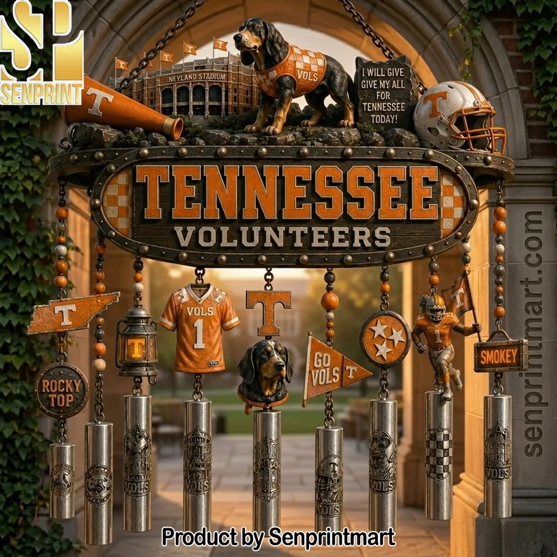 Tennessee Volunteers Neyland Stadium Smokey Mascot Premium Wind Chime