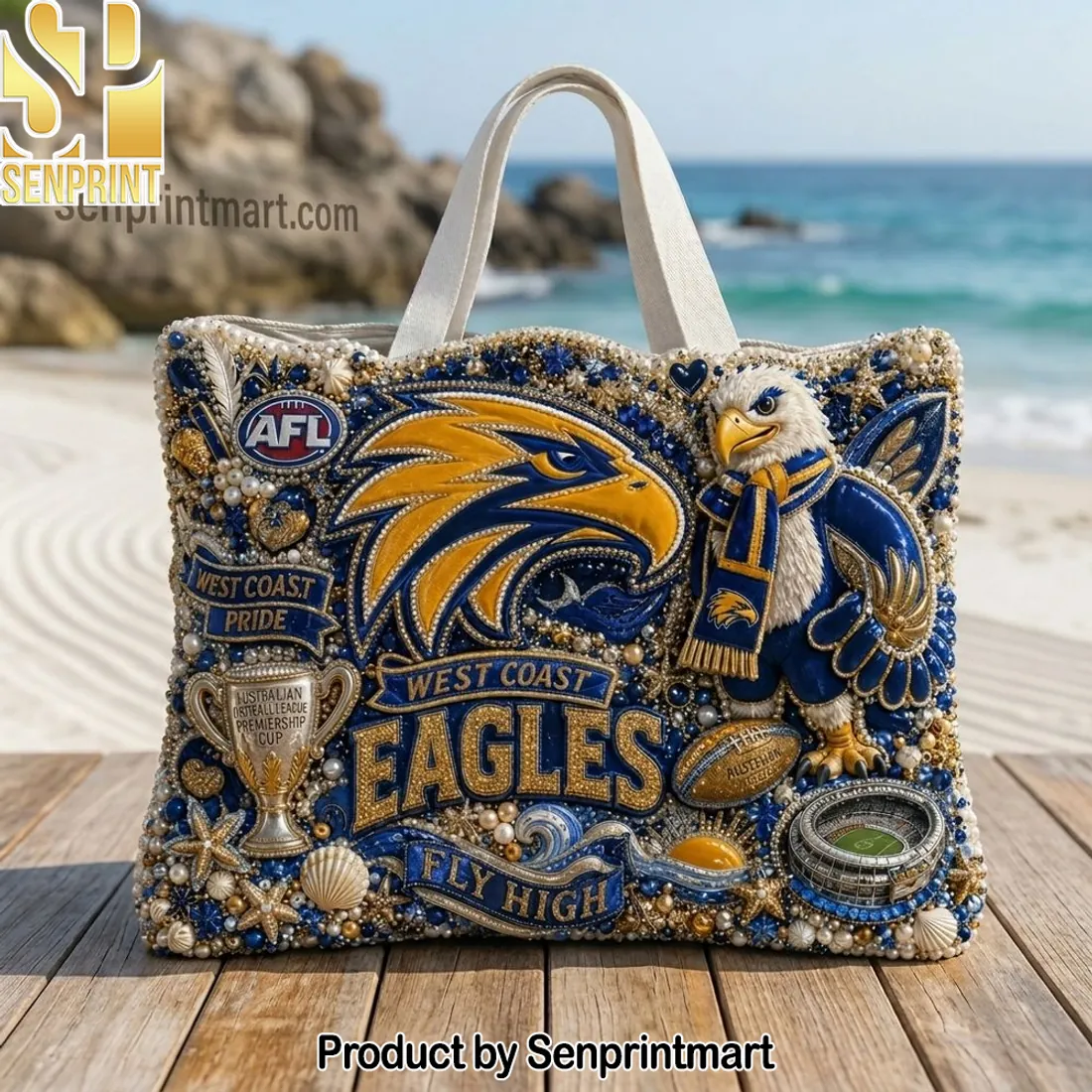 West Coast Eagles AFL Premiership Cup Embellished Tote Bag
