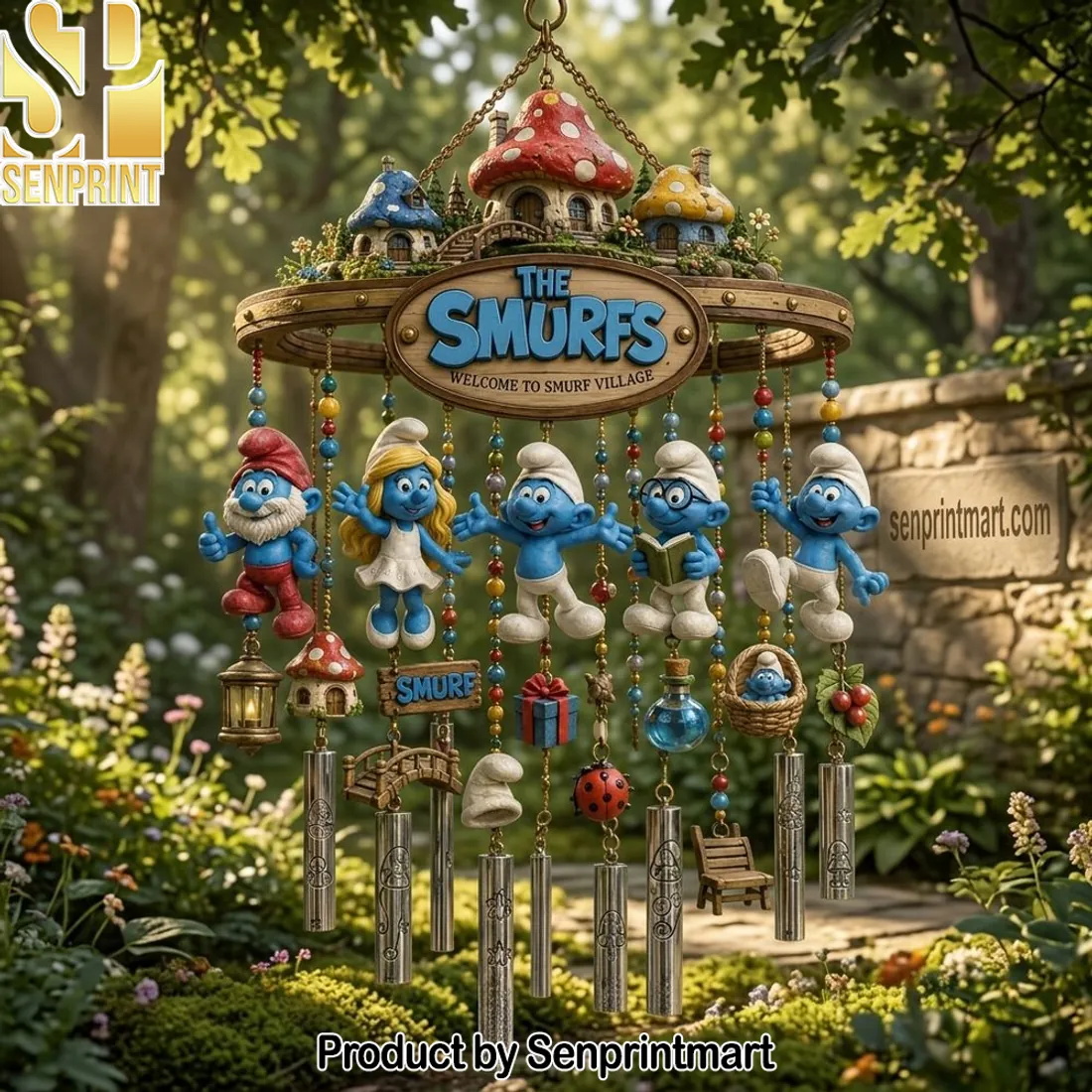 The Smurfs Welcome to Smurf Village Premium Wind Chime