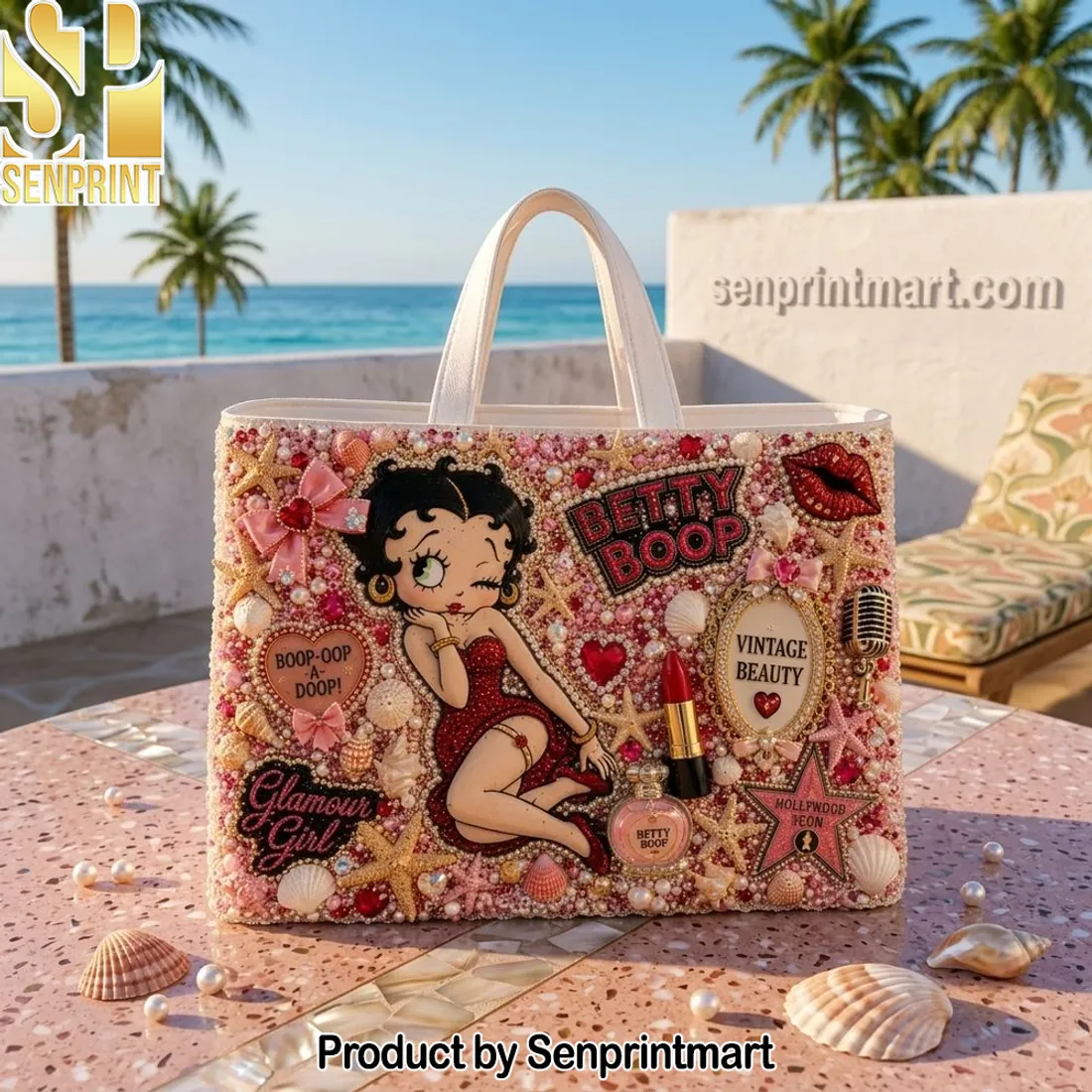 Betty Boop Vintage Beauty Glamour Girl Embellished Tote Bag