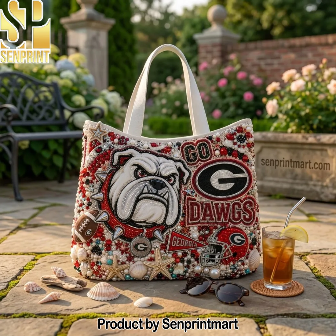 Georgia Bulldogs Beaded Embellished College Football Tote Bag