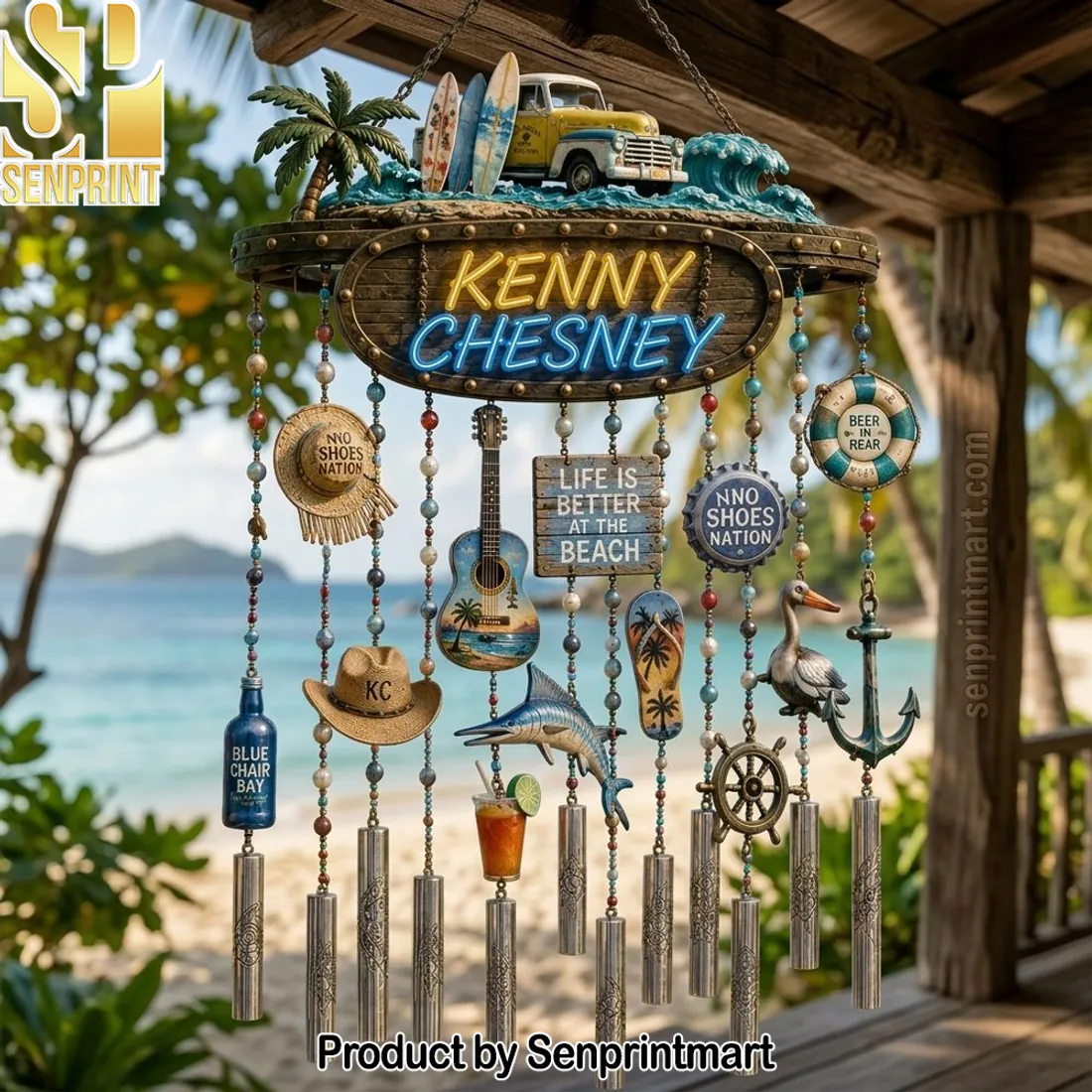 Kenny Chesney No Shoes Nation Beach Neon Sign Wind Chime