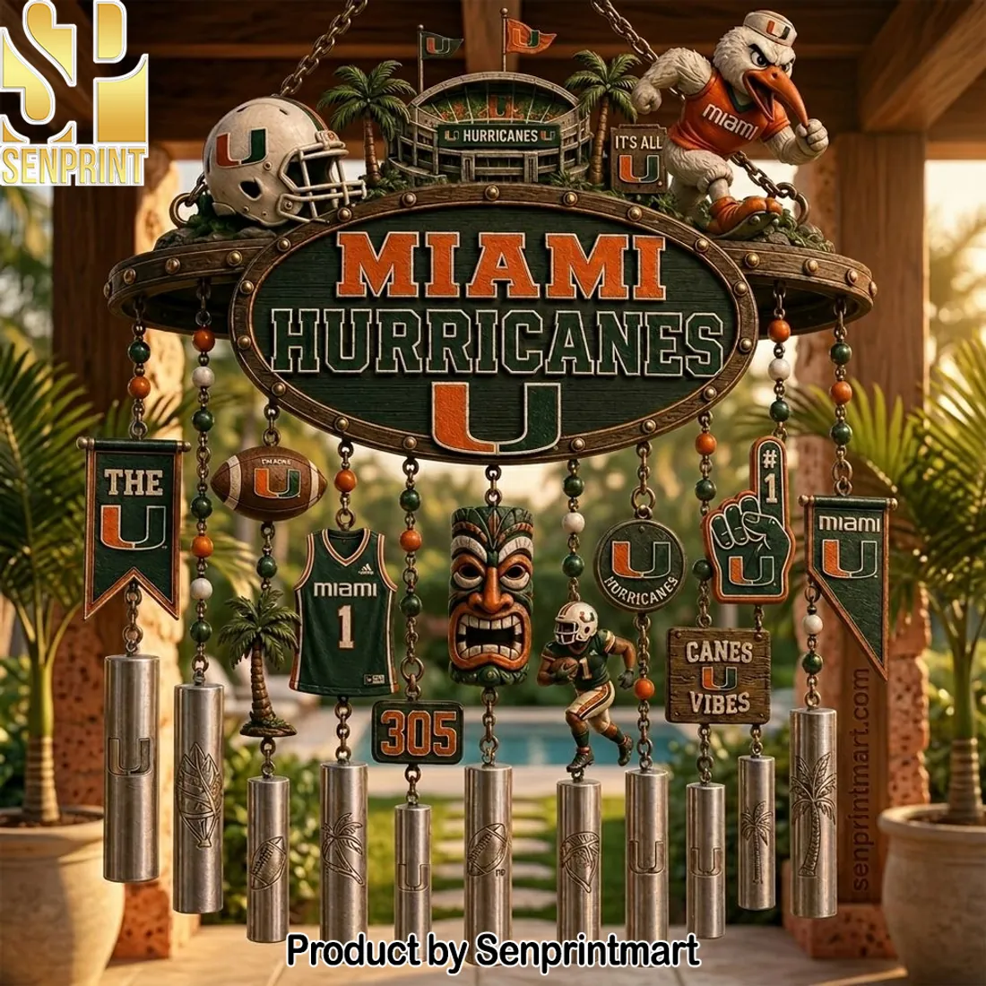 Miami Hurricanes “The U” Football Team Wind Chime