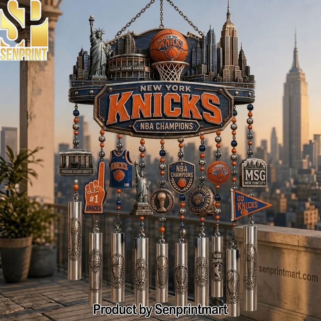 New York Knicks NBA Champions 3D Cityscape Wind Chime