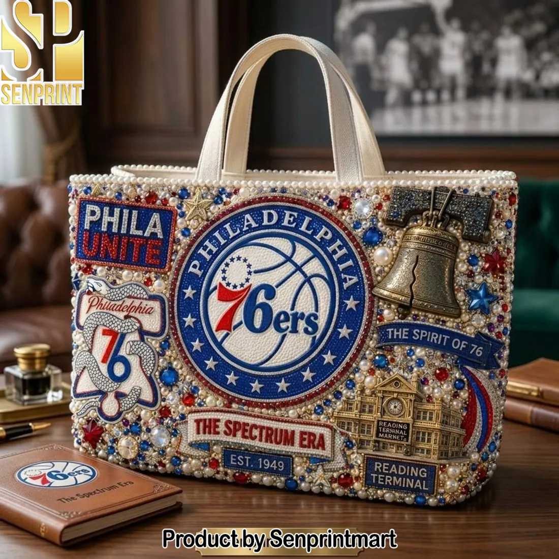 Philadelphia 76ers Luxury Embellished Fan Tote Bag