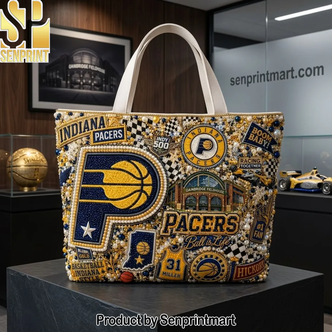 Indiana Pacers Gainbridge Fieldhouse Beaded Fan Tote Bag