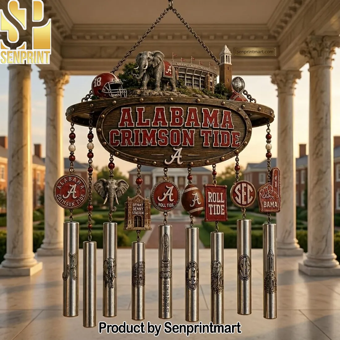 Alabama Crimson Tide Premium 3D Football Wind Chime