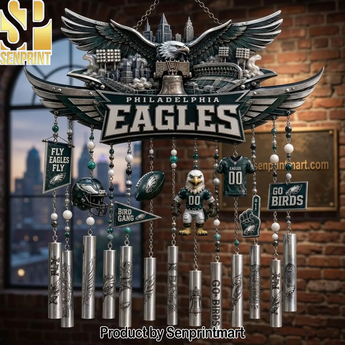 Philadelphia Eagles 3D Sculpted Premium Team Logo Wind Chime