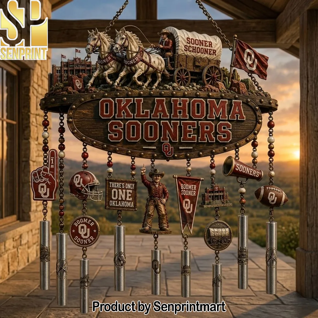 Oklahoma Sooners Sooner Schooner Boomer Sooner Premium Wind Chime
