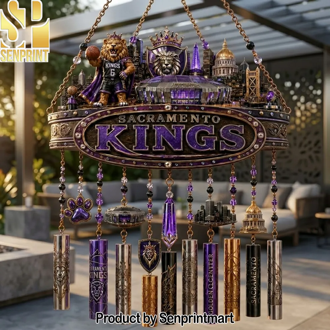 Sacramento Kings NBA 3D Lion Mascot Golden 1 Center Wind Chime