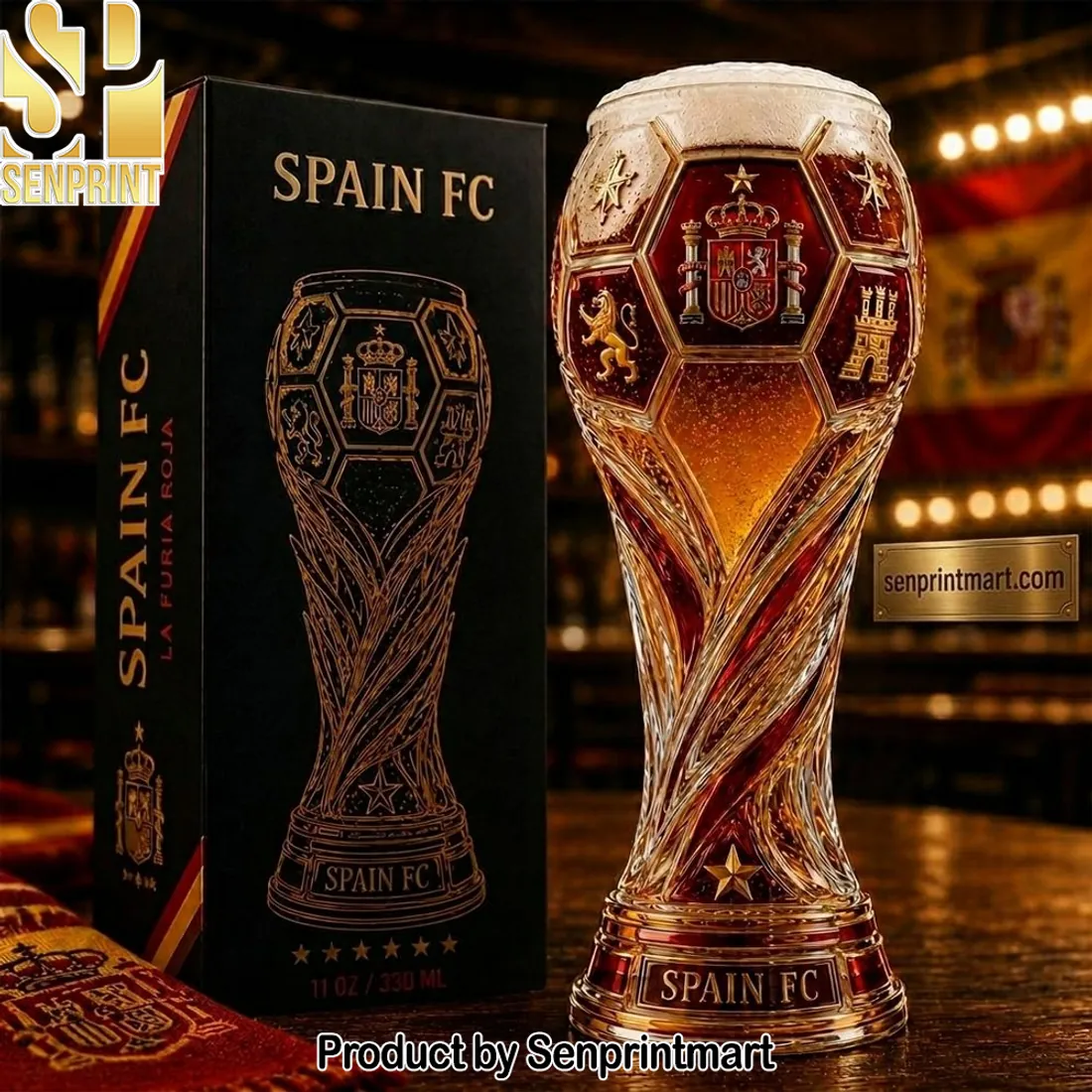 Spain FC La Furia Roja Premium Football Trophy Beer Glass