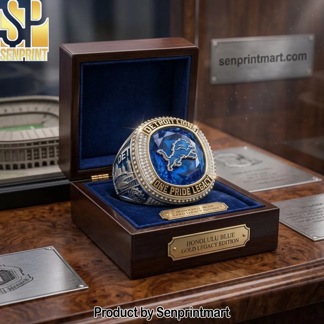 Detroit Lions One Pride Legacy Honolulu Blue Gold Legacy Edition Premium Ring