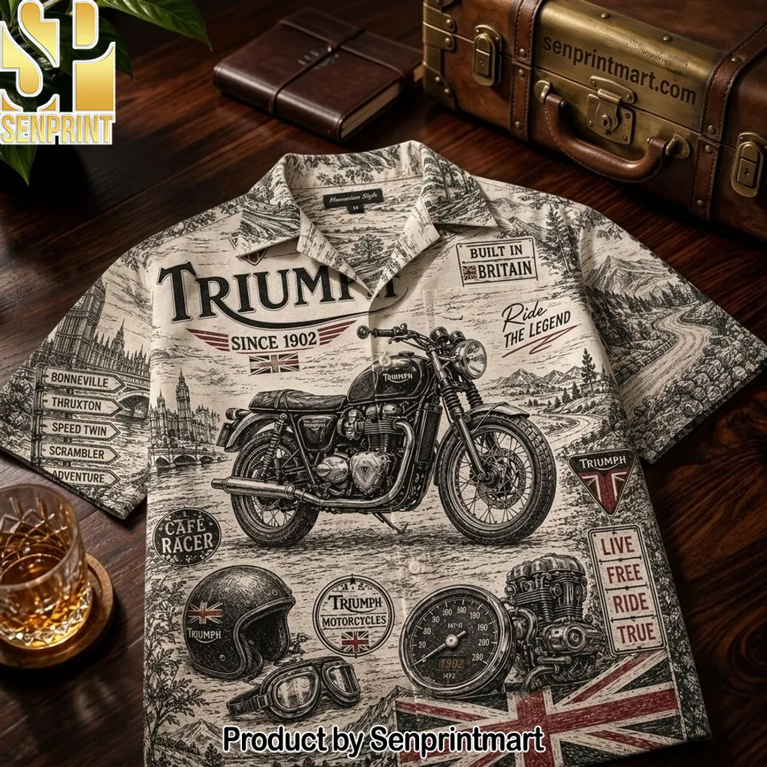 Triumph Motorcycles Vintage British Built Ride The Legend Hawaiian Shirt