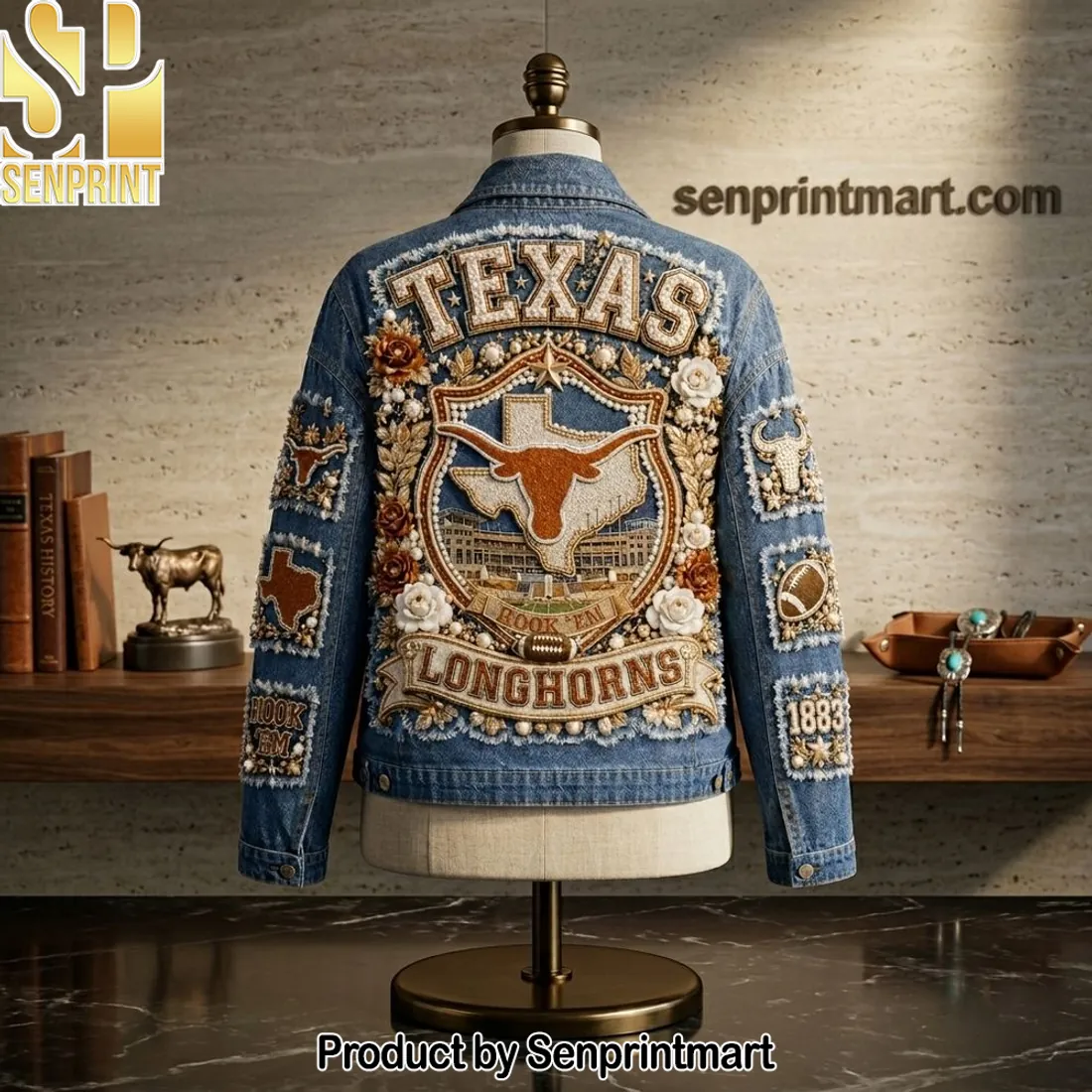 Texas Longhorns Premium Embroidered Denim Jacket