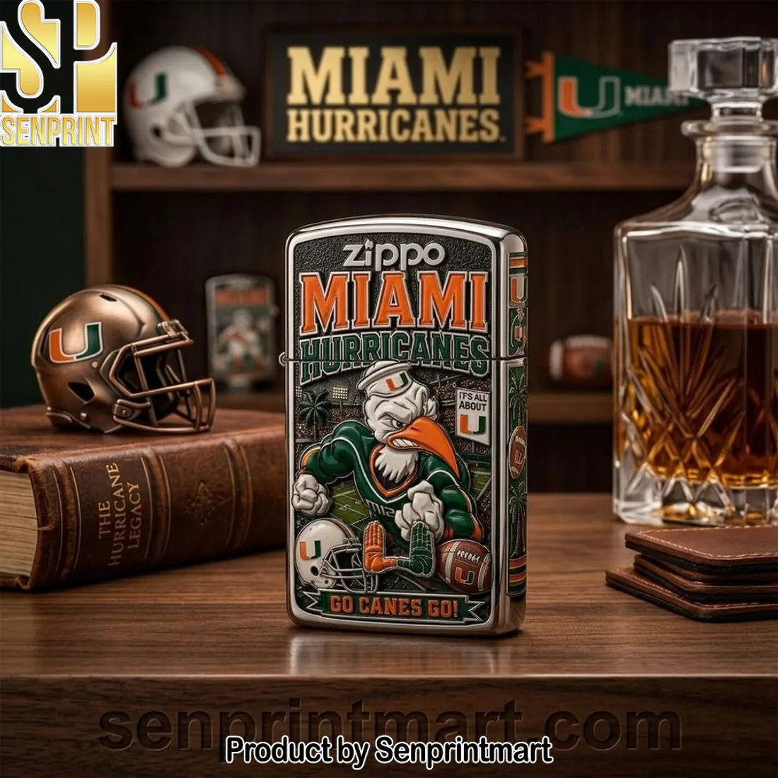 Miami Hurricanes Official NCAA Football Embossed Zippo Lighter