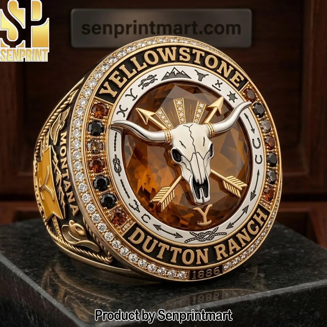 Yellowstone Dutton Ranch 1886 Commemorative Bull Skull Ring