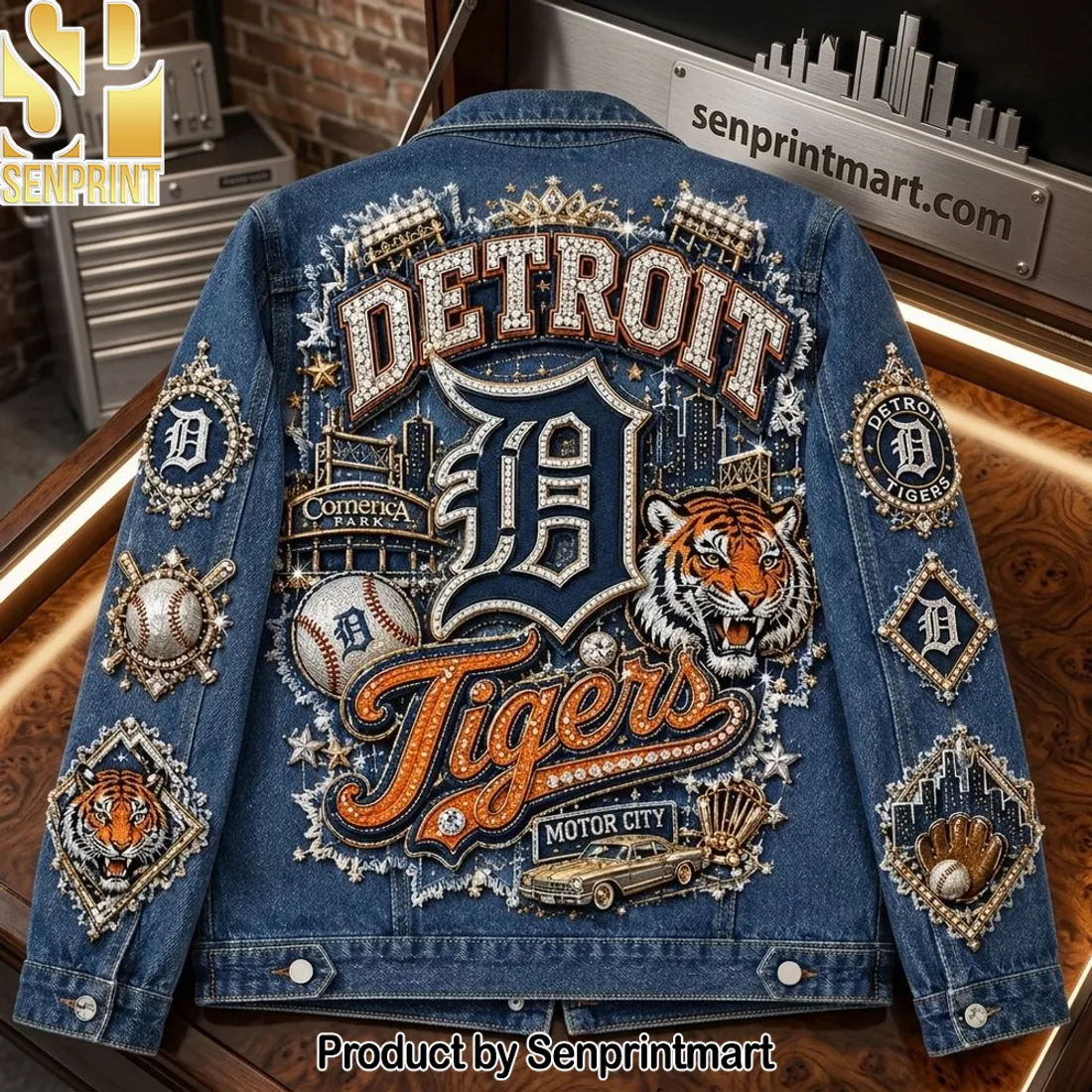 Detroit Tigers Premium Embellished Fan Denim Jacket
