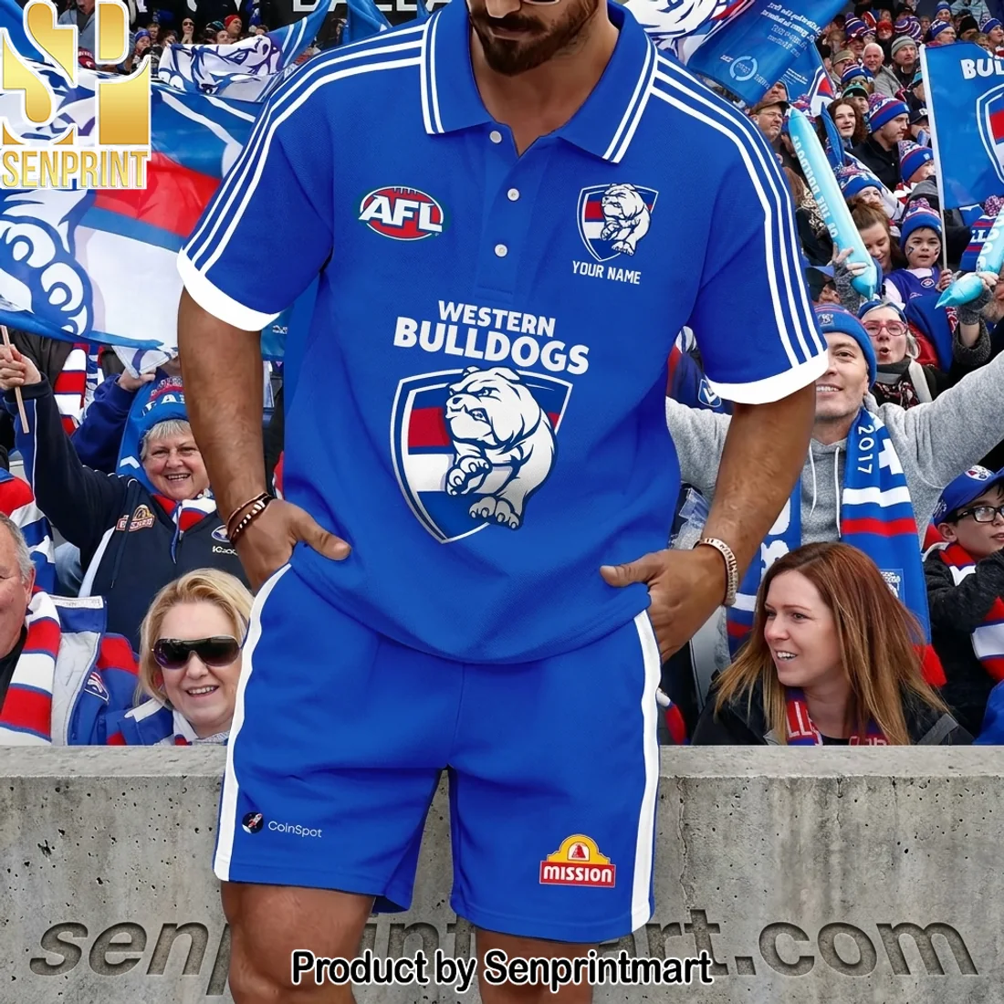 Western Bulldogs Personalized AFL Royal Blue Fan Polo Set Western Bulldogs Personalized AFL Royal Blue Fan Polo Set